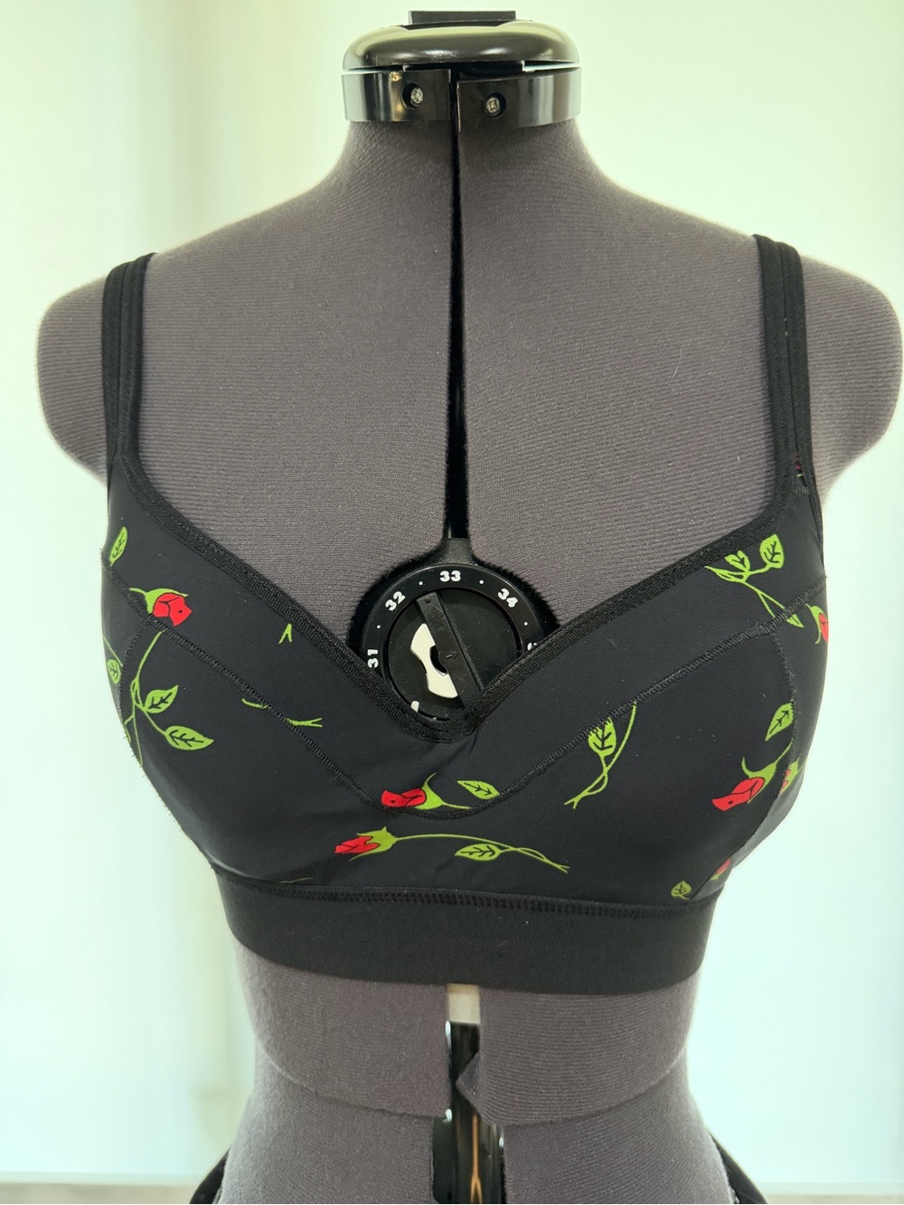 Adam Selman Floral Print Black Bralette with Red Rosebuds